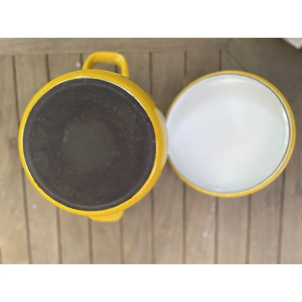 Vintage Arabia Finel Kalas Primavera Enamel Casserole Pot with Lid Yellow Green